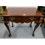 19thC Mahogany Side Table, the moulded top over a single drawer with oak lining and brass handles,