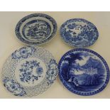 4 circular blue and white plates – 1 Jenny Lind, 2 x Japanese, 1 Meissen (4)