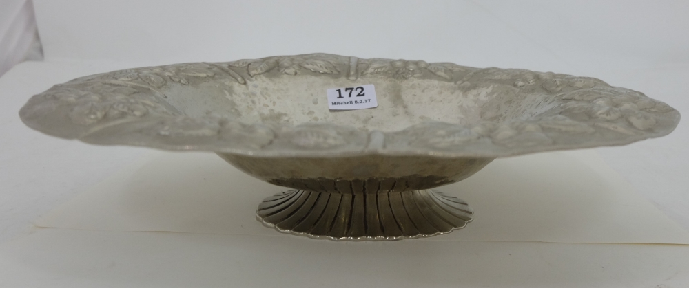 Silver Plate Fruit Bowl Centre Piece, with a floral embossed upper rim, 15” wide, on a plinth - Image 2 of 2