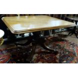 Regency Mahogany Centre/Dining Table, the rectangular top with moulded rim, on a central pod with