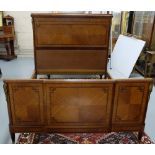 French 19thC Mahogany and Rosewood Bed, cross-banded with feathered panels and rosette banding, with