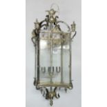 Regency Style Silver Finish Hall Lantern, with 4 internal electric branches, 34” tall, 14” wide (