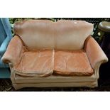 Victorian Two Seater Sofa, re-covered with velvet mauve fabric, two feather filled cushioned seats