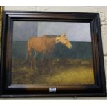 Oil on Board – Study of a brown horse in a stable, signed M Kennedy, mahogany frame, 25”w x 20”h