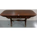 Low Mahogany Sofa Table, with oval ends, the cross banded top inlaid with satinwood, 2 drawers