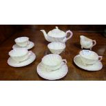 2nd Period Belleek 4-Place Teaset, Neptune designs, including 4 Cups,