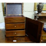 WMIV Mahogany desktop Jewellery Cabinet, with hinged plum pudding top and 3 inner drawers, 12.5”w