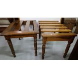 2 mahogany luggage rack stands & 2 foot stools (1 oak & 1 mahogany – Strahan label) (4)