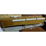 Pair of G-Plan Beech Side Cabinets with 3 drawers (each 32”w) & matching G-Plan Sideboard 52”w,