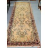 Pink ground full pile Persian Runner, unusual floral design 0.90cm x 3 m