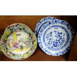 Two pairs of Japanese Plates – 1 blue and white floral & 1 with figures in a garden (4)