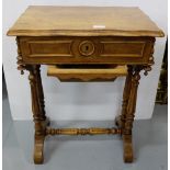 Victorian Mahogany Work Table, the hinged lid enclosing compartments and sewing materials, sliding