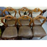 Matching Set of 6 Victorian Mahogany Dining Chairs, the arched backs inset with carrying handles, on