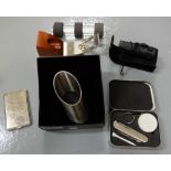 Box of as new gift ware items – wine stands, card holder, pocket game, wax seal, monocular