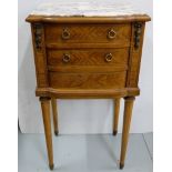 French Kingwood Bedside Cabinet with a red and black marble top over a feathered veneer, the top