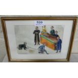 Early 20thC Japanese Painting on Rice Paper “Justice”, in later mahogany frame, 12”w x 9”h