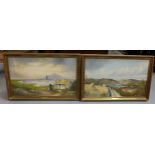 Pair Oils on Canvas “Emigration” & “Cornamona” (Galway), signed Clive Hughes, in moulded and