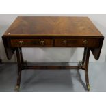 Mahogany Reproduction Sofa Table with two frieze drawers with drop ends, cross-banded, with double