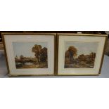 Pair of colour engravings – rural river and farming scenes, signed by the engraver C Fitzgerald,