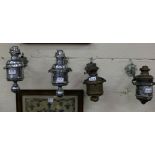 2 pair of ships oil lanterns, wall mountable on swivel supports (1 chrome & 1 brass)