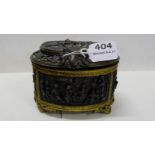 19thC French Spelter oval-shaped Caddy, with brass mounts and hinged lid, decorated in relief with