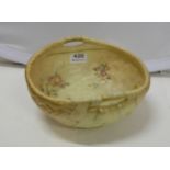 Royal Worcester England Basket Weave Fruit Bowl with internal floral patterns, carrying handles, 9”d