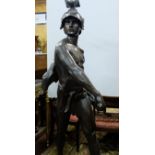 Tall Bronze Figure – Study of a Roman Warrior with scabbard “Honor Patria”, signed E. Picault, 70”h