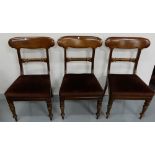 Set of 3 Victorian Mahogany Dining Chairs, with brown velvet covered removable seats, turned front