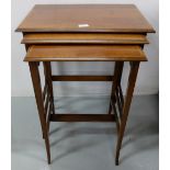 Edwardian Inlaid Mahogany Nest of 3 Tables, on spindle legs (largest 21”w)