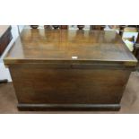 Large Mahogany Blanket Chest, military style with brass banded corners, on ribbed top platform base,