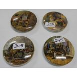 4 Prattware Pot Lids – “War”, “The Times”, “Dr Johnson”, “The Best Card”