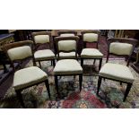 Matching Set of 6 Mahogany framed Dining Chairs, the curved tops over padded backs and seats, gold