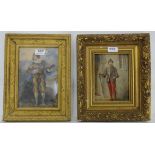 2 portraits of Tudor Men – The Musician (a watercolour) & a Sentry on duty (oleograph), in gilded