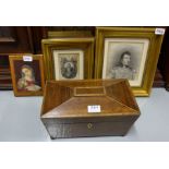 Georgian Mahogany Tea Caddy with two hinged compartments and a mixing bowl (for repair) & 3 framed