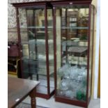 Matching Pair of Modern teak style Shop Display Cabinets, with 4 glass shelves, mirror backs,