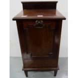 Mahogany Coal Scuttle Box with hinged door enclosing a lined cabinet, tapered feet, 14”w x 14”d,