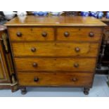 Victorian Mahogany Chest of 5 Drawers with turned mahogany handles, on turned feet, 46”w x 21”d