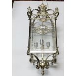 Regency Style Silver Finish Hall Lantern, with 4 internal electric branches, 34” tall, 14” wide (