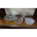 3 cut glass fruit bowls (1 stamped “Walsh”) (1 with chip) & a moulded glass tazza (4)