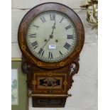 8-Day American Wall Clock in an inlaid marquetry case, spring driven, working, 27”h x 16”w