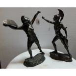 Pair of Bronze Table Figures – Roman Warriors, on metal bases, 13”h