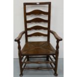 Oak Ladder Back Country Chair with patterned seat, 24”w