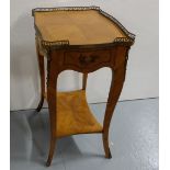 French Kingwood Lamp Table, with frieze drawer, brass gallery and brass mounts, on sabre legs,