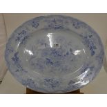Victorian Blue and White Porcelain Meat Plate, floral detail, 21”w & Framed Print of Victorian