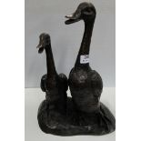 Bronze Table Figure – group of two Geese on natural base, 17”h