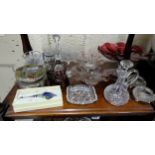 Shelf of various glass items incl - pair champagne glasses, table bell, pair condiments, art nouveau