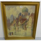 Large watercolour “View of Nuremburg”, signed C P Neilson, in painted frame