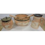 3 piece Copeland Tableware incl. Salad Bowl with servers, water jug and biscuit barrel, unusual