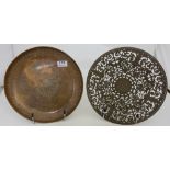 Pierced Bronze Dish, decorated with horses and (half man half horse) & a circular copper impressed