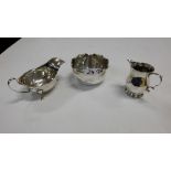 3 pieces Sheffield Silver – 1916 Bowl, 1937 sauce boat & 1947 cream jug (3)